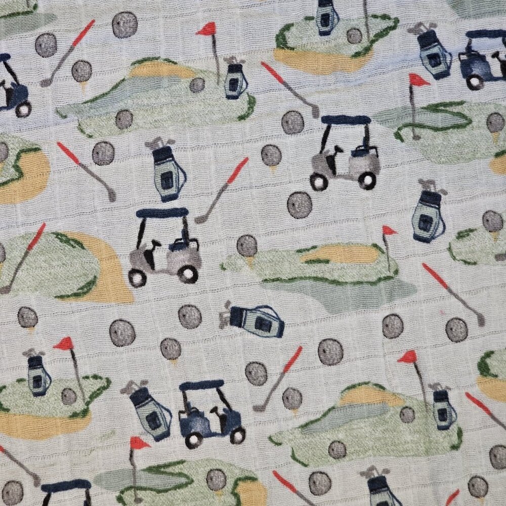 MUD PIE Golf Blanket Cart‎ Clubs Bags Flags Balls Thin Muslin Cotton